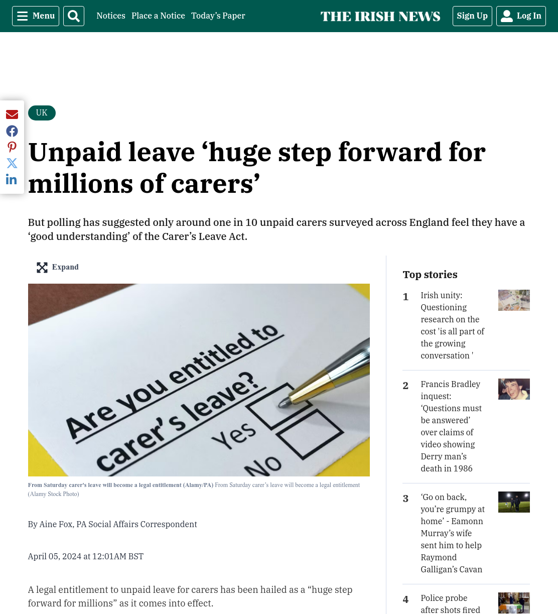 Unpaid leave ‘huge step forward for millions of carers’